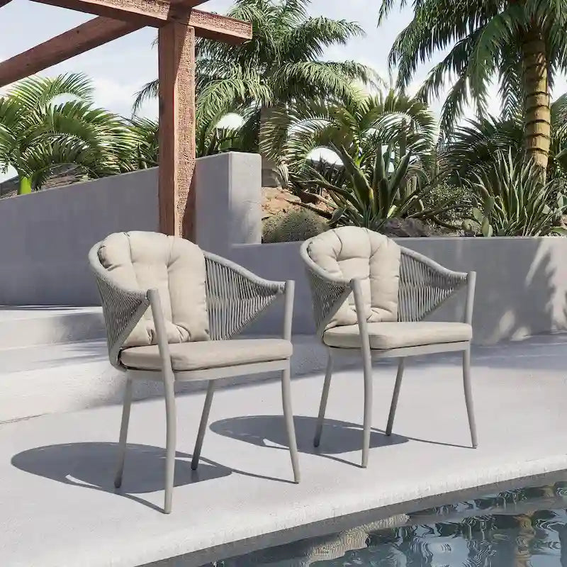 Outdoor 2-Piece Woven Rope Conversation Chair Set with Cushions