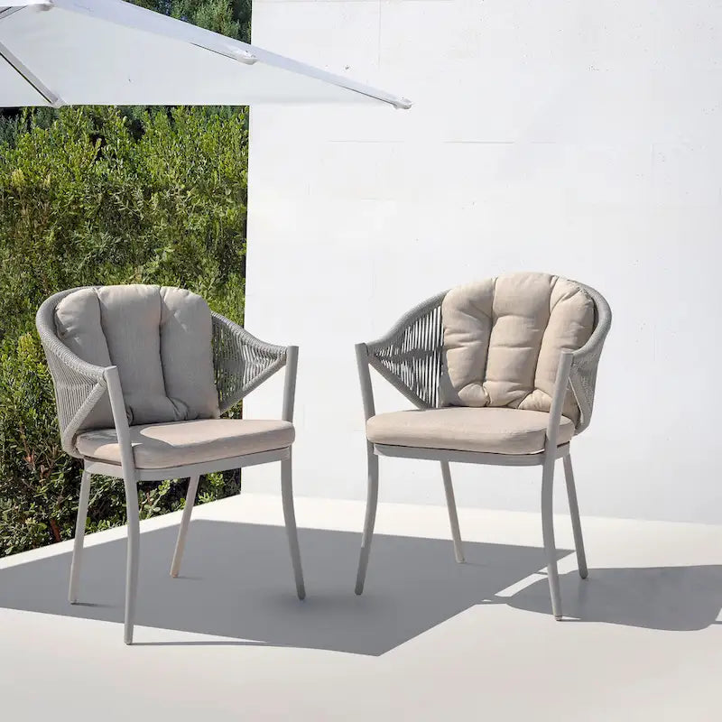Outdoor 2-Piece Woven Rope Conversation Chair Set with Cushions