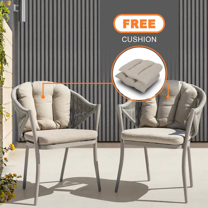Outdoor 2-Piece Woven Rope Conversation Chair Set with Cushions