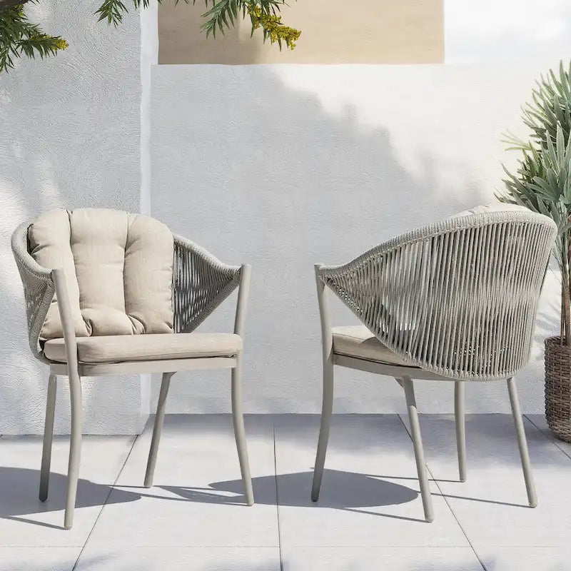Outdoor 2-Piece Woven Rope Conversation Chair Set with Cushions