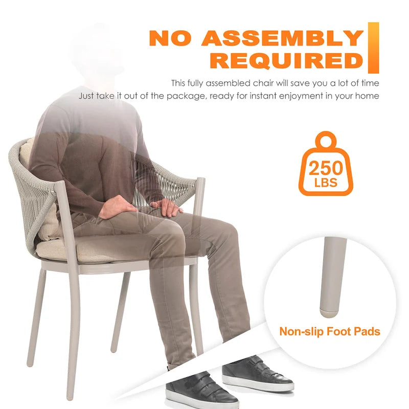 Outdoor 2-Piece Woven Rope Conversation Chair Set with Cushions