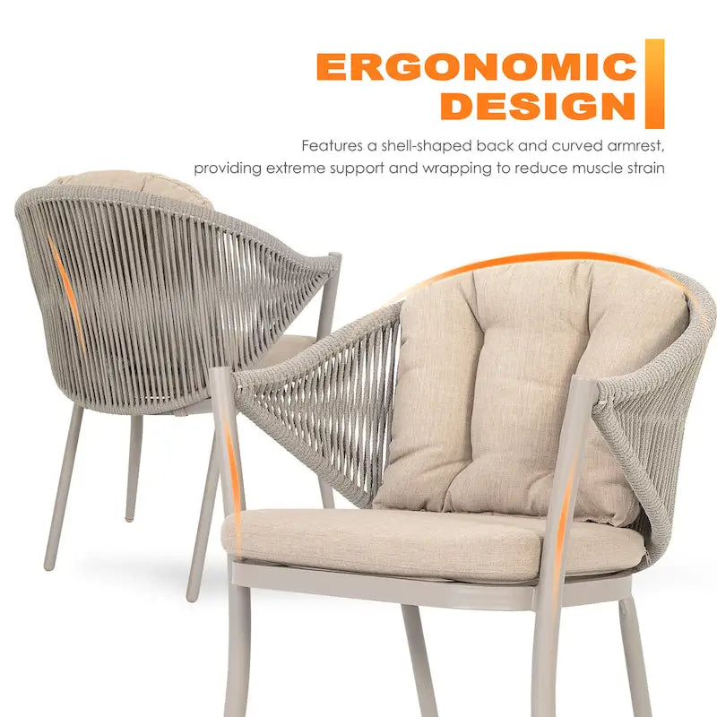 Outdoor 2-Piece Woven Rope Conversation Chair Set with Cushions