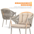 Outdoor 2-Piece Woven Rope Conversation Chair Set with Cushions