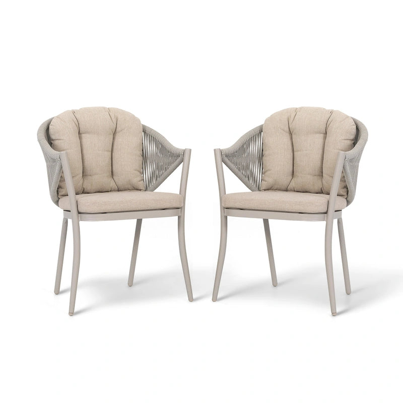 Outdoor 2-Piece Woven Rope Conversation Chair Set with Cushions