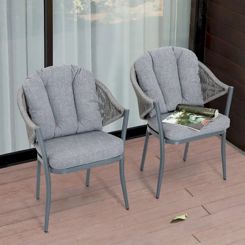 Outdoor 2-Piece Woven Rope Conversation Chair Set with Cushions