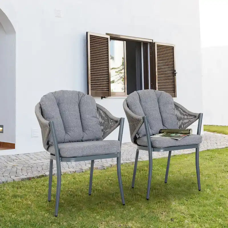 Outdoor 2-Piece Woven Rope Conversation Chair Set with Cushions