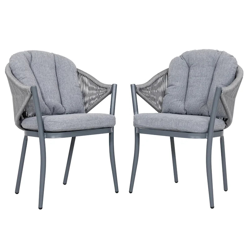 Outdoor 2-Piece Woven Rope Conversation Chair Set with Cushions
