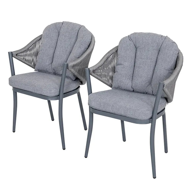 Outdoor 2-Piece Woven Rope Conversation Chair Set with Cushions
