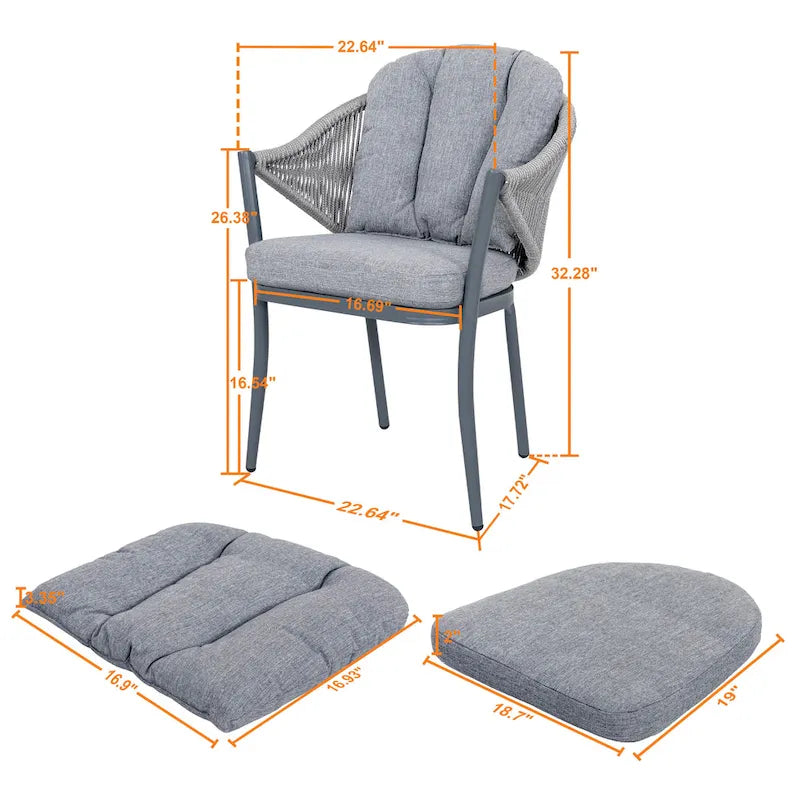 Outdoor 2-Piece Woven Rope Conversation Chair Set with Cushions