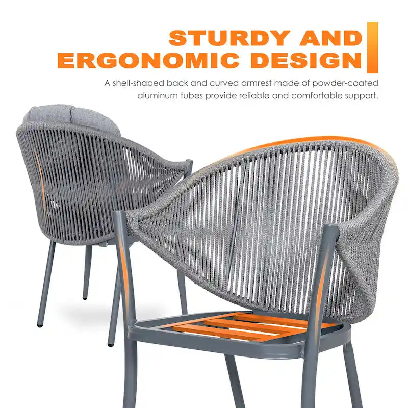 Outdoor 2-Piece Woven Rope Conversation Chair Set with Cushions