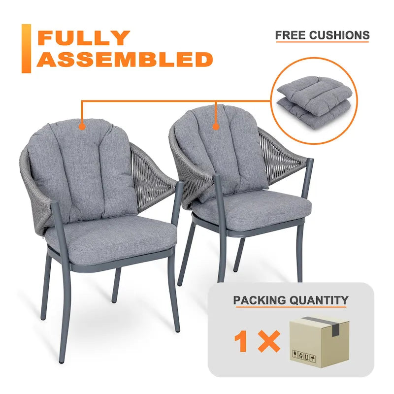 Outdoor 2-Piece Woven Rope Conversation Chair Set with Cushions