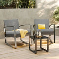 3 Pieces Wicker Patio Set with Cushion Outdoor Chair Set with Glass Table Rattan Chair Modern Bistro Set