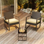 3 Pieces Wicker Patio Set with Cushion Outdoor Chair Set with Glass Table Rattan Chair Modern Bistro Set