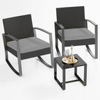 3 Pieces Wicker Patio Set with Cushion Outdoor Chair Set with Glass Table Rattan Chair Modern Bistro Set