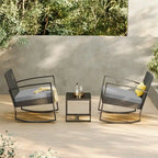 3 Pieces Wicker Patio Set with Cushion Outdoor Chair Set with Glass Table Rattan Chair Modern Bistro Set