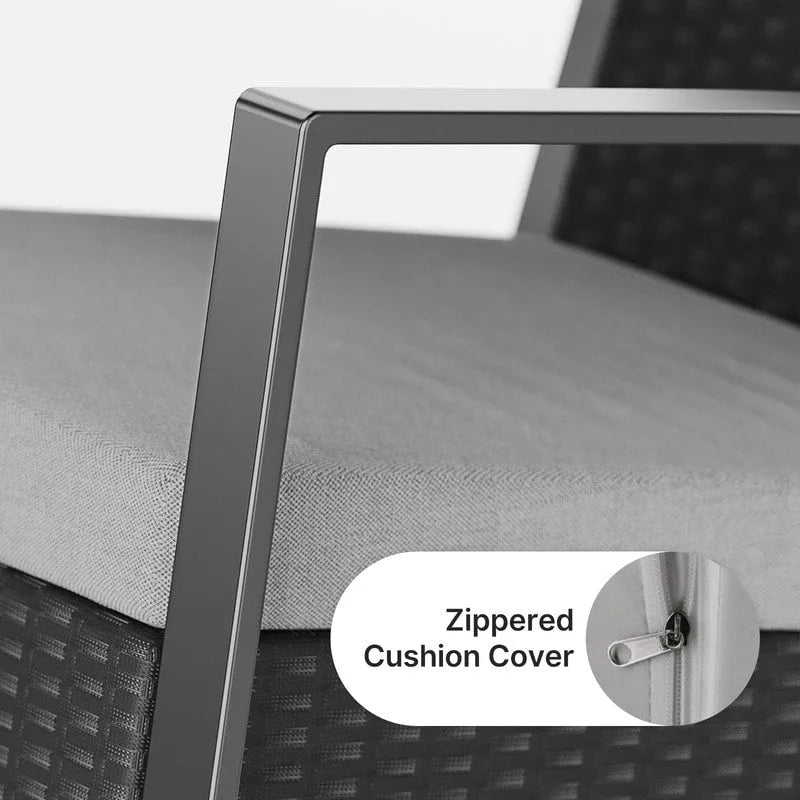 3 Pieces Wicker Patio Set with Cushion Outdoor Chair Set with Glass Table Rattan Chair Modern Bistro Set