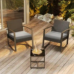 3 Pieces Wicker Patio Set with Cushion Outdoor Chair Set with Glass Table Rattan Chair Modern Bistro Set