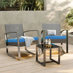 3 Pieces Wicker Patio Set with Cushion Outdoor Chair Set with Glass Table Rattan Chair Modern Bistro Set