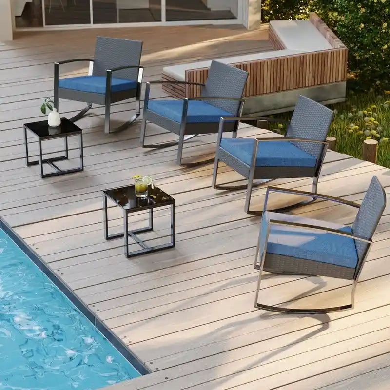 3 Pieces Wicker Patio Set with Cushion Outdoor Chair Set with Glass Table Rattan Chair Modern Bistro Set