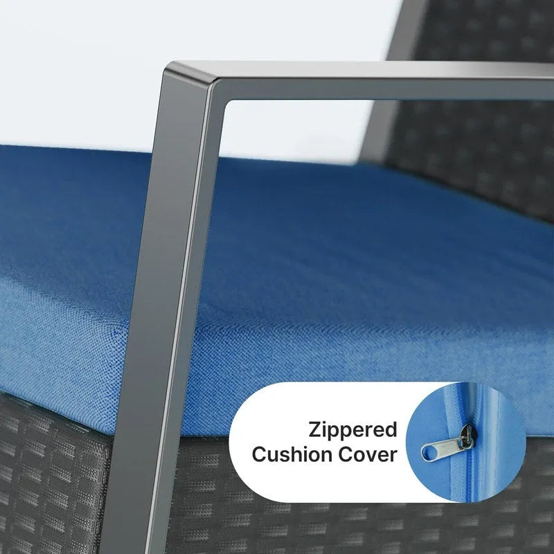 3 Pieces Wicker Patio Set with Cushion Outdoor Chair Set with Glass Table Rattan Chair Modern Bistro Set