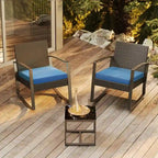 3 Pieces Wicker Patio Set with Cushion Outdoor Chair Set with Glass Table Rattan Chair Modern Bistro Set