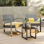 3 Pieces Wicker Patio Set with Cushion Outdoor Chair Set with Glass Table Rattan Chair Modern Bistro Set