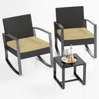 3 Pieces Wicker Patio Set with Cushion Outdoor Chair Set with Glass Table Rattan Chair Modern Bistro Set