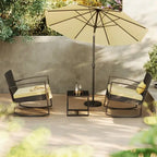 3 Pieces Wicker Patio Set with Cushion Outdoor Chair Set with Glass Table Rattan Chair Modern Bistro Set