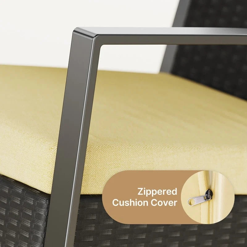 3 Pieces Wicker Patio Set with Cushion Outdoor Chair Set with Glass Table Rattan Chair Modern Bistro Set