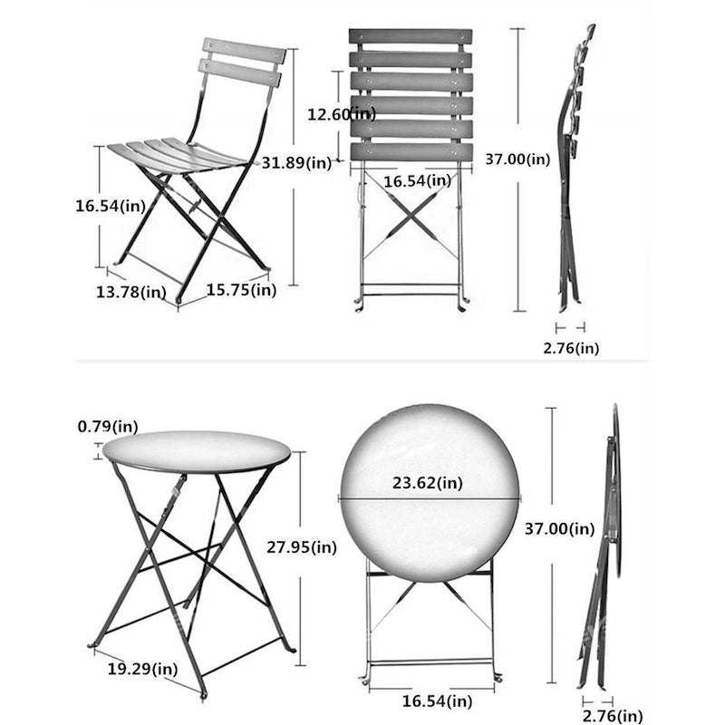 3 Piece Outdoor Premium Steel Patio Bistro Set