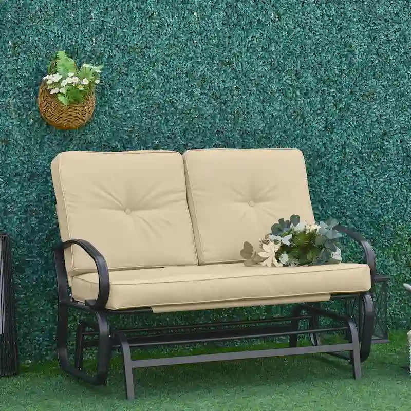 Outsunny Outdoor 2-Person Glider Rocking Chair with Cushions and Armrest for Backyard Garden