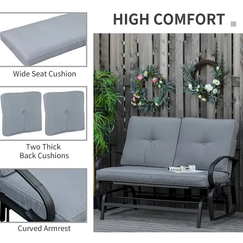 Outsunny Outdoor 2-Person Glider Rocking Chair with Cushions and Armrest for Backyard Garden