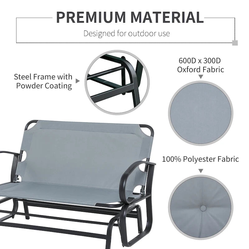 Outsunny Outdoor 2-Person Glider Rocking Chair with Cushions and Armrest for Backyard Garden