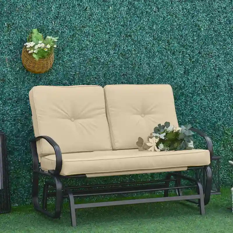 Outsunny Outdoor 2-Person Glider Rocking Chair with Cushions and Armrest for Backyard Garden