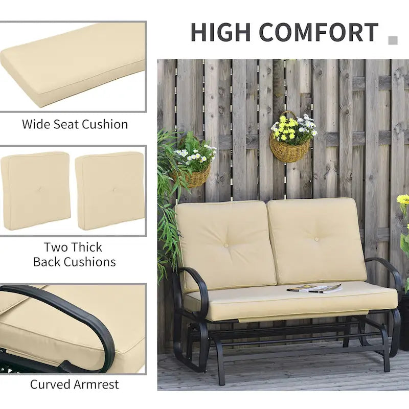 Outsunny Outdoor 2-Person Glider Rocking Chair with Cushions and Armrest for Backyard Garden