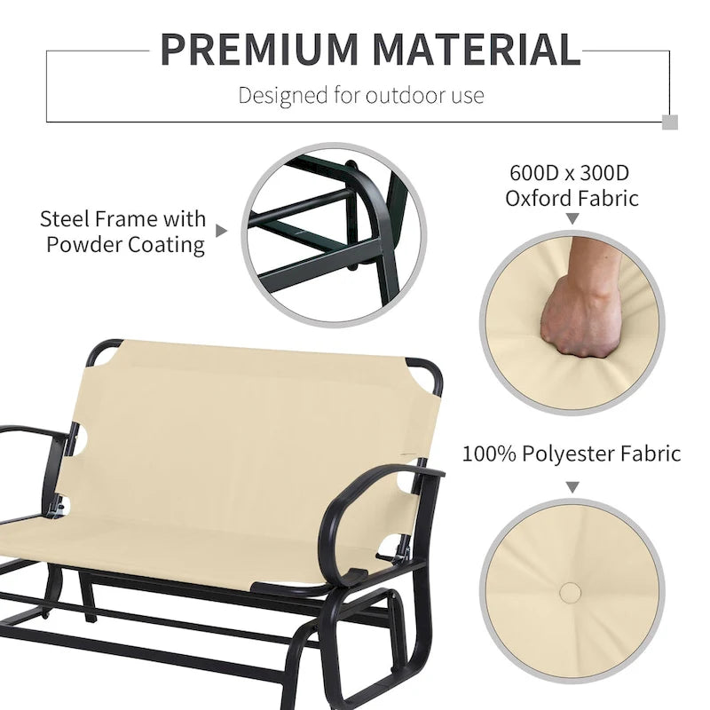 Outsunny Outdoor 2-Person Glider Rocking Chair with Cushions and Armrest for Backyard Garden