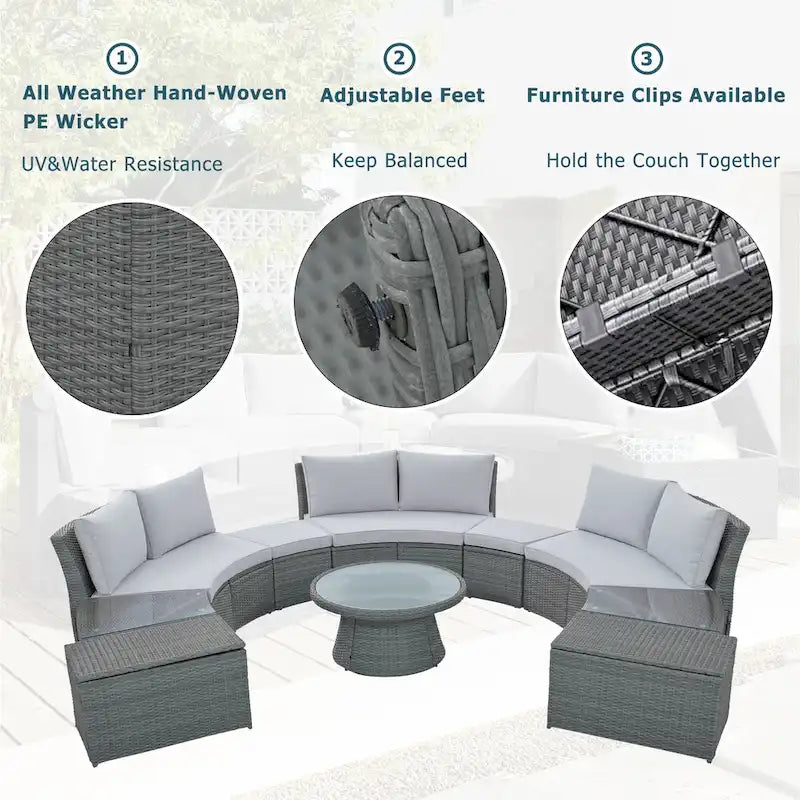 TOPMAX 10-Piece Outdoor Sectional Half Round Patio Rattan Sofa Set