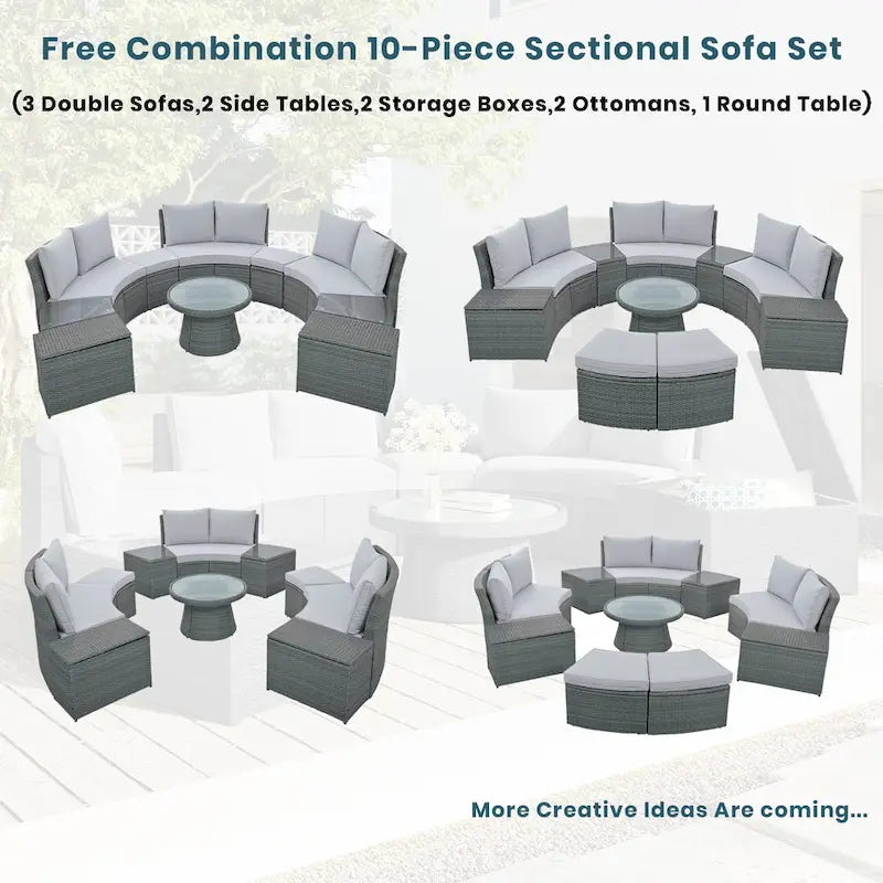 TOPMAX 10-Piece Outdoor Sectional Half Round Patio Rattan Sofa Set