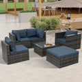 Outdoor Furniture 6 Set Wicker Furniture With Tempered Glass Coffee Table