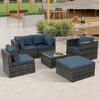 Outdoor Furniture 6 Set Wicker Furniture With Tempered Glass Coffee Table