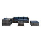 Outdoor Furniture 6 Set Wicker Furniture With Tempered Glass Coffee Table