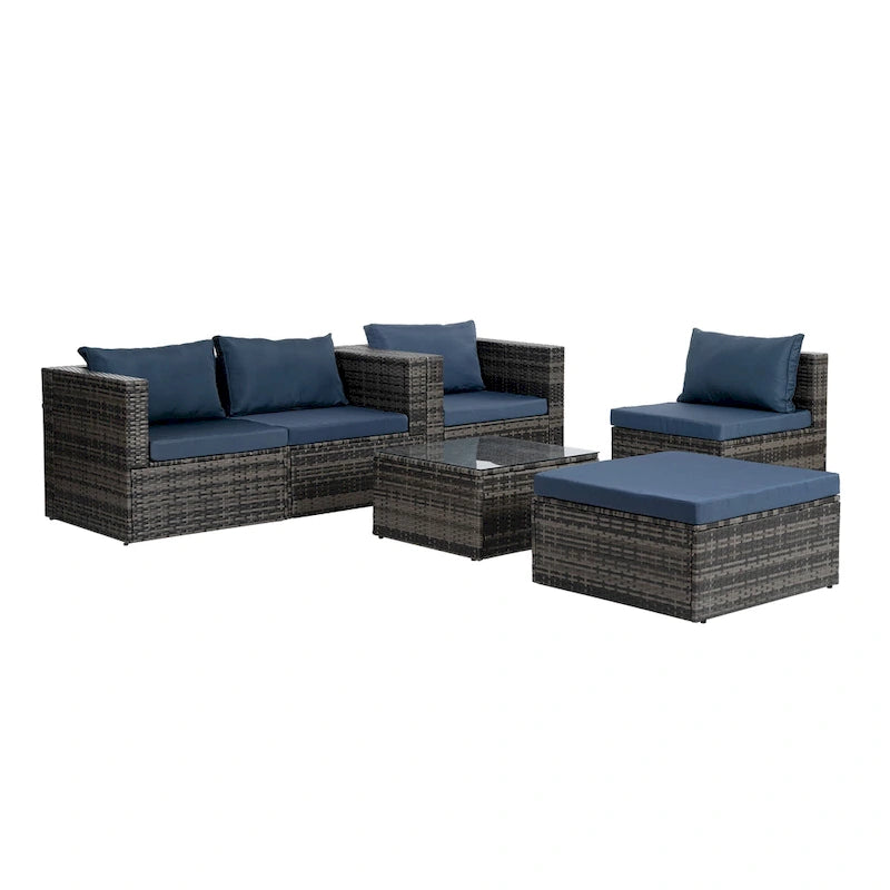 Outdoor Furniture 6 Set Wicker Furniture With Tempered Glass Coffee Table