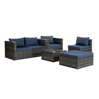 Outdoor Furniture 6 Set Wicker Furniture With Tempered Glass Coffee Table