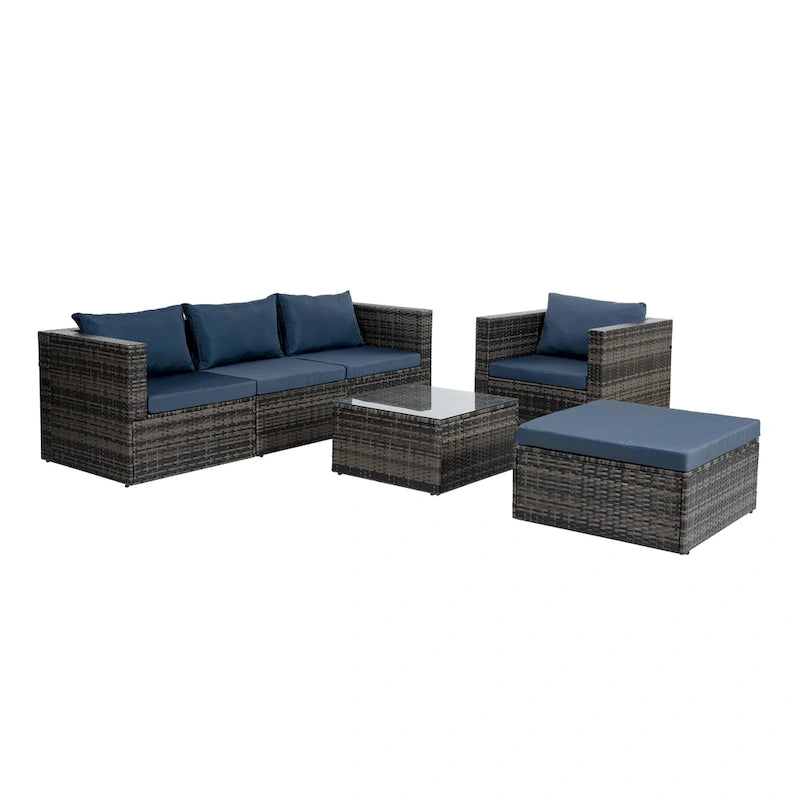 Outdoor Furniture 6 Set Wicker Furniture With Tempered Glass Coffee Table