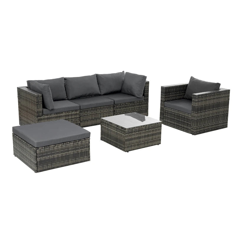 Outdoor Furniture 6 Set Wicker Furniture With Tempered Glass Coffee Table