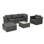 Outdoor Furniture 6 Set Wicker Furniture With Tempered Glass Coffee Table