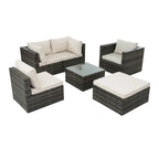 Outdoor Furniture 6 Set Wicker Furniture With Tempered Glass Coffee Table