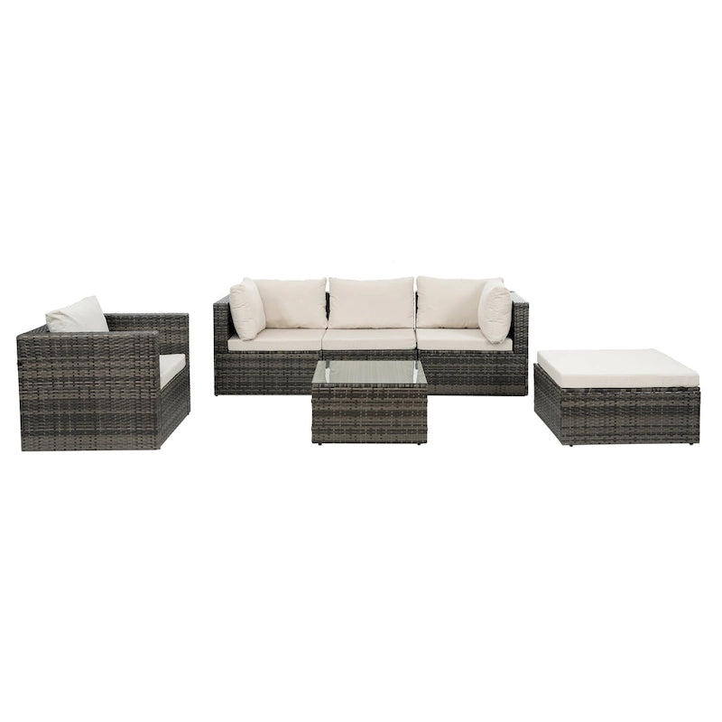 Outdoor Furniture 6 Set Wicker Furniture With Tempered Glass Coffee Table