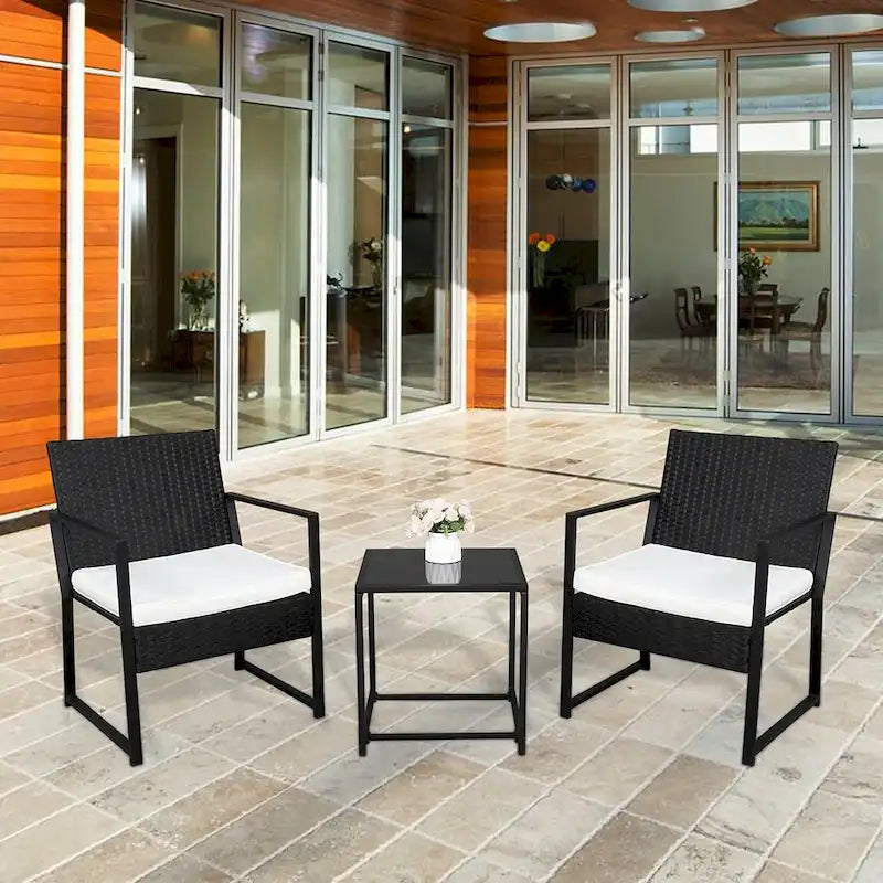 2Pcs Single Flat Chair and 1Pc Coffee Table Three-Piece Rattan Set