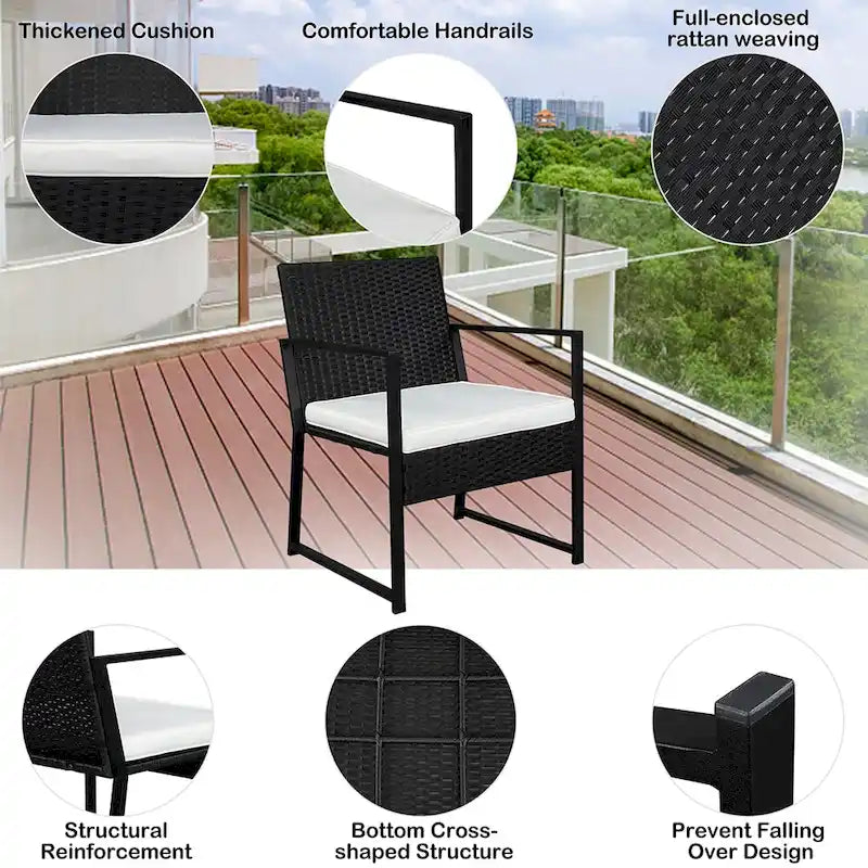 2Pcs Single Flat Chair and 1Pc Coffee Table Three-Piece Rattan Set